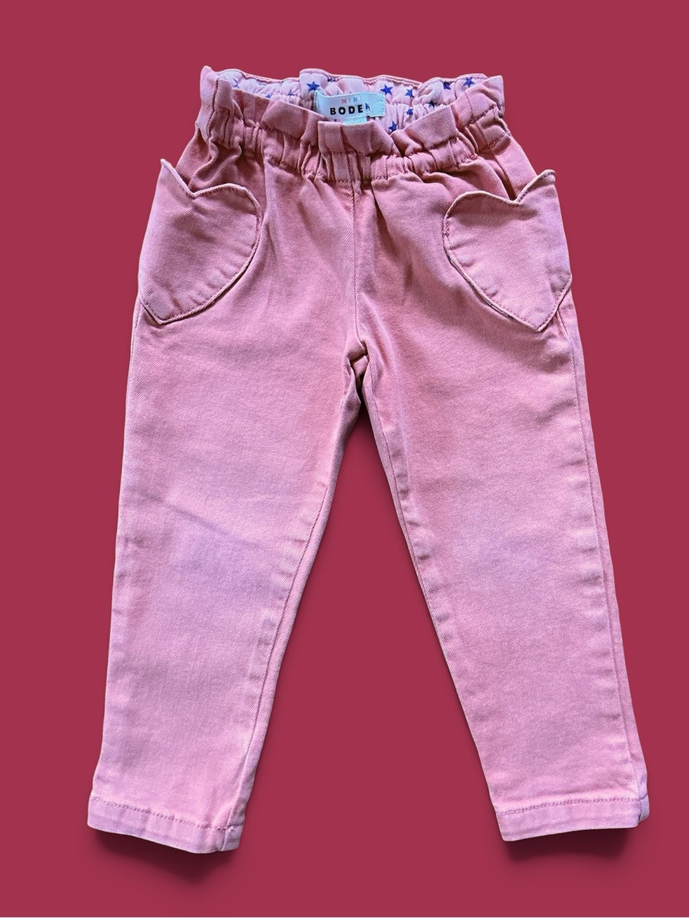 Mini Boden Light Pink Heart Pocket Jeans